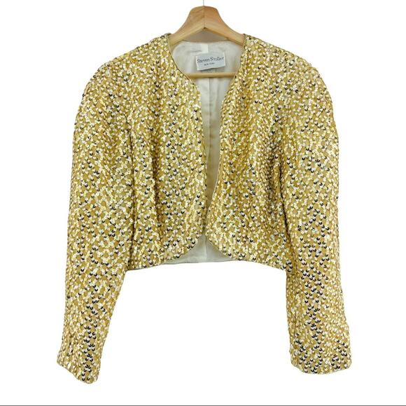 Steven Stoller US 14 American VINTAGE 80s Gold Sequin Bolero Crop Jacket - Picture 2 of 10